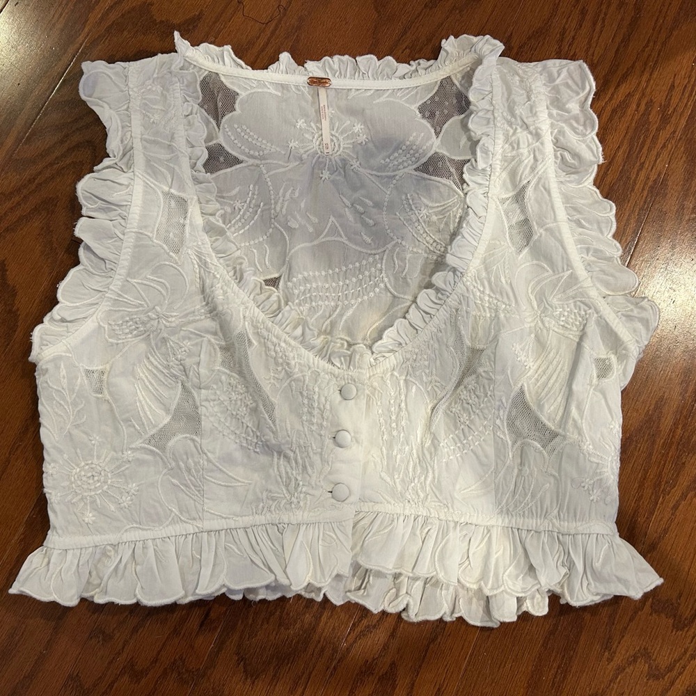 Free People White Floral Lace Women's Top